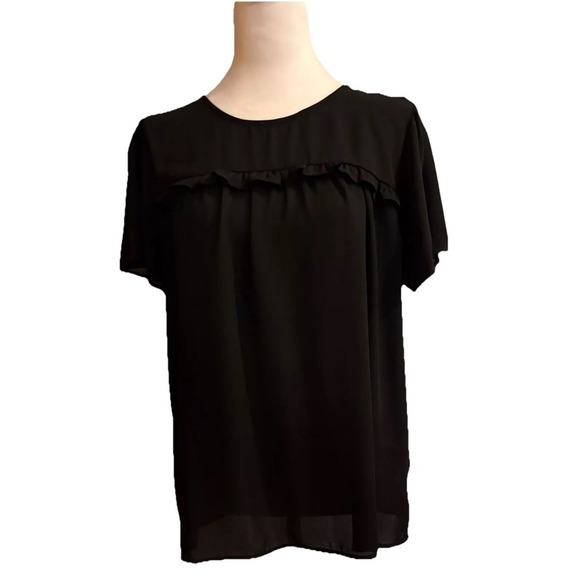 Pleione Black Large Blouse  Chiffon Ruffled Bust Whimsy Whimsygoth Classic 110 - Picture 1 of 5